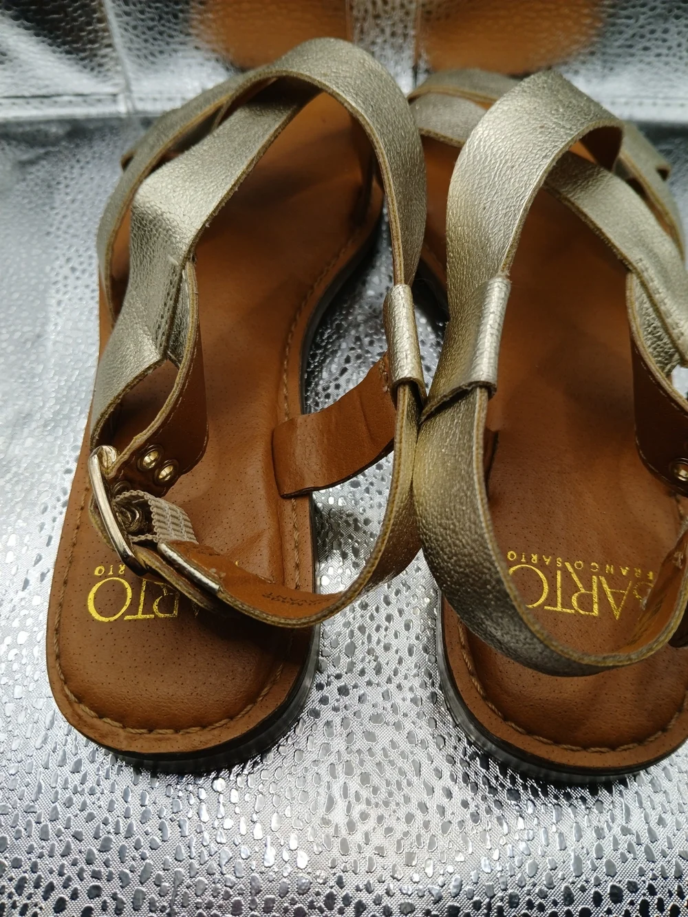 Franco Sarto Metallic Gold Crisscross Leather Sandals Women's Size 7*
